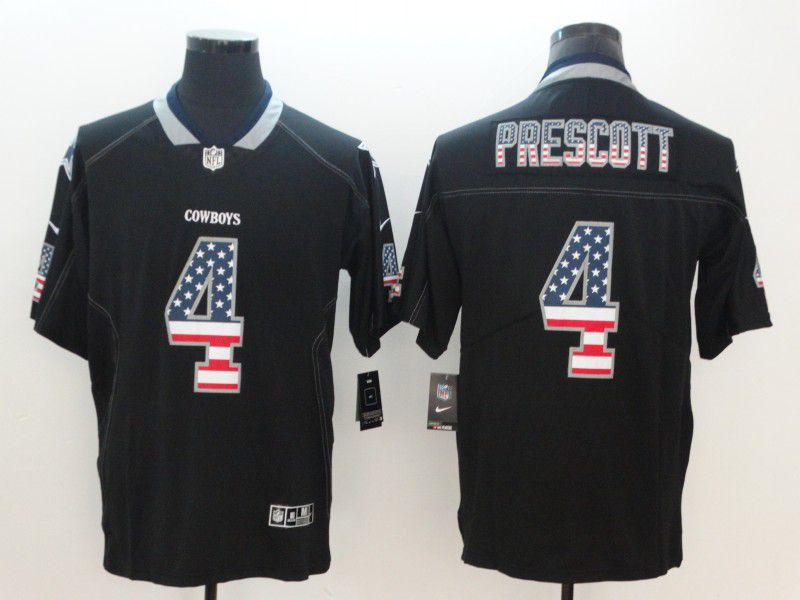 Men Dallas cowboys 4 Prescott Nike USA Flag Fashion Black Color Rush Limited NFL Jerseys